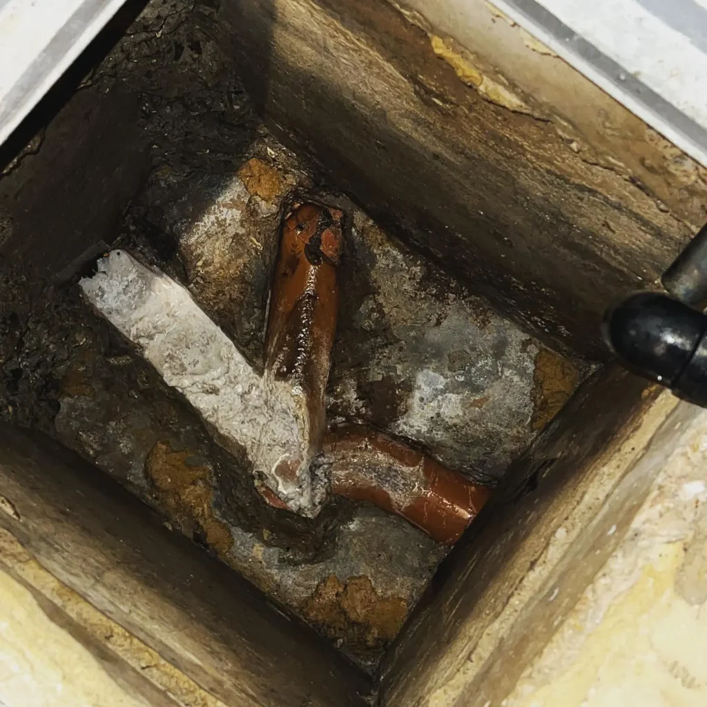A blocked drain in Luton, Bedfordshire